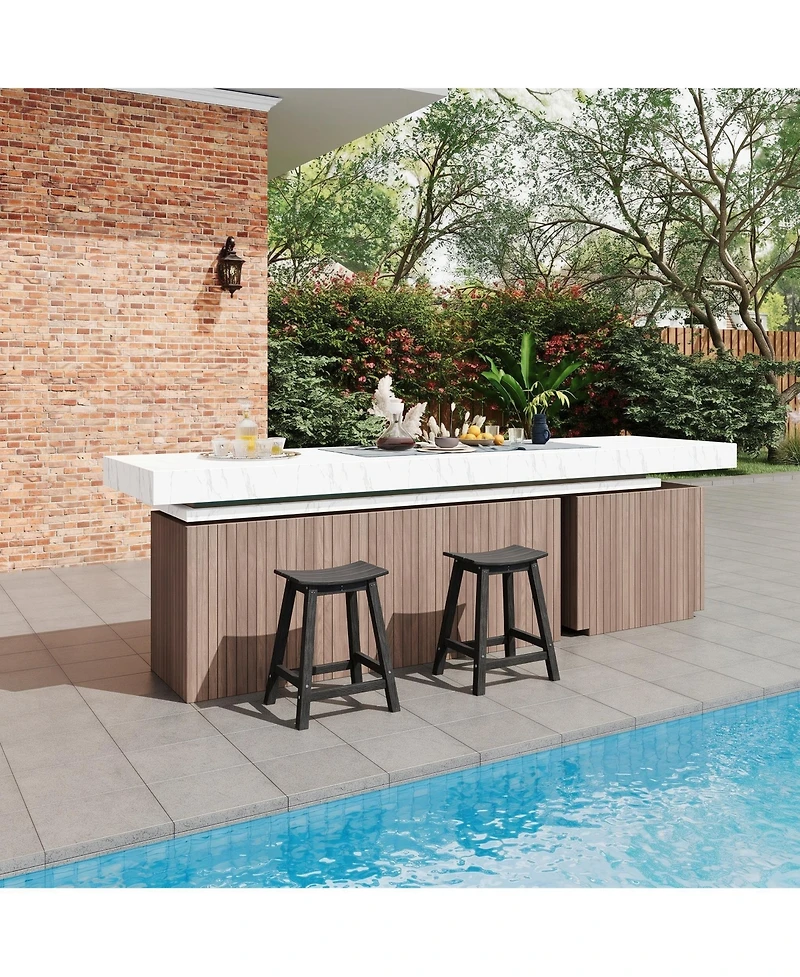homfan Heavy Duty Outdoor Counter Height Bar Stools, Weatherproof Hdpe Patio Chairs with Built-in Footrest