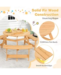 Gymax Kids Outdoor Wooden Picnic Table and Bench Set Umbrella Hole and Built-in Seats