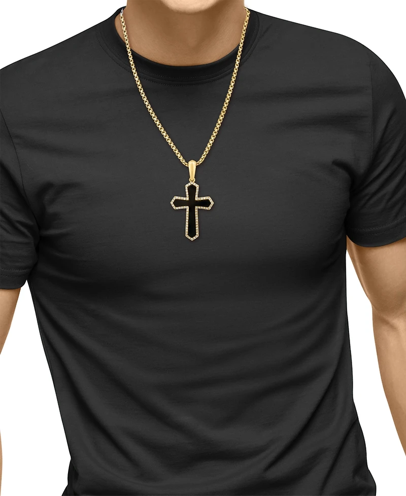 Effy Collection Men's Diamond (2/5 ct. t.w.) & Onyx (22.5x16mm) Pendant Necklace in 14k Yellow Gold-Plated Sterling Silver