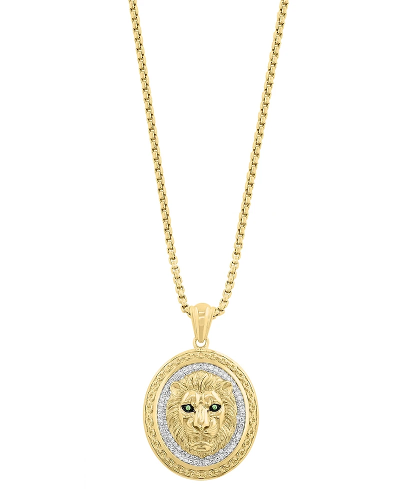 Effy Collection Men's Diamond (1/3 ct. t.w.) & Tsavorite (0.01 ct. t.w.) Pendant Necklace in 14k Gold-Plated Sterling Silver