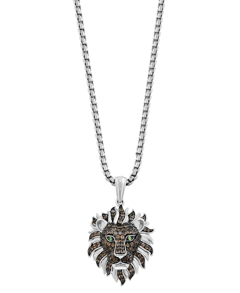 Effy Collection Men's Garnet, Smoky Quartz (1-5/8 ct. t.w.) & Tsavorite (0.03 ct. t.w.) Pendant Necklace in Sterling Silver