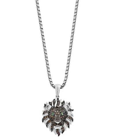Effy Collection Men's Garnet, Smoky Quartz (1-5/8 ct. t.w.) & Tsavorite (0.03 ct. t.w.) Pendant Necklace in Sterling Silver