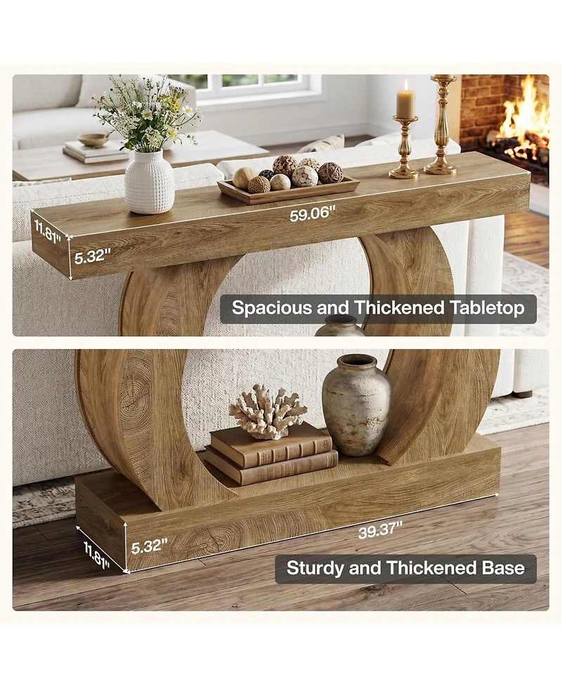 Tribesigns 59-Inch Farmhouse Console Table, Curved Entryway Table with Unique Circular Base, 2-Tier Behind-Couch Console