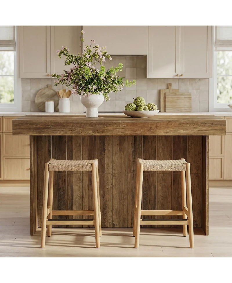 Tribesigns 55.12-Inch Kitchen Island with Storage, Farmhouse Counter Height Island Table with 2-Tier Shelves for Kitchen Living Room