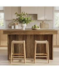 Tribesigns 55.12-Inch Kitchen Island with Storage, Farmhouse Counter Height Island Table with 2-Tier Shelves for Kitchen Living Room