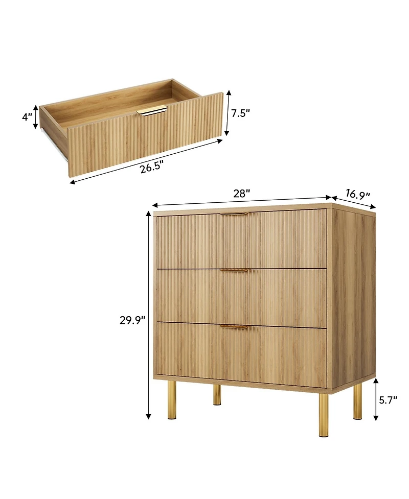 homfan Modern 3-Drawer Dresser with Handle, Wood Storage Chest Organizer for Bedroom, Living Room, Entryway