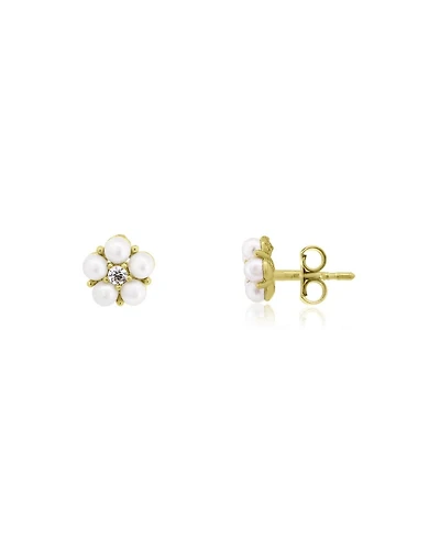 The Lovery Pearl Flower Stud Earrings 14K Yellow Gold