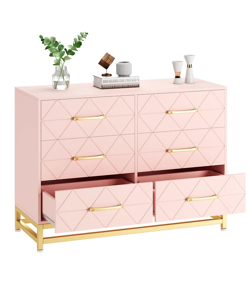 homfan 6-Drawer Dresser with Fabric Bins, Rattan Accent Storage Tower Tv Stand for 40" Tv, Bedroom, Closet, Hallway Organizer