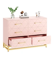 homfan 6-Drawer Dresser with Fabric Bins, Rattan Accent Storage Tower Tv Stand for 40" Tv, Bedroom, Closet, Hallway Organizer