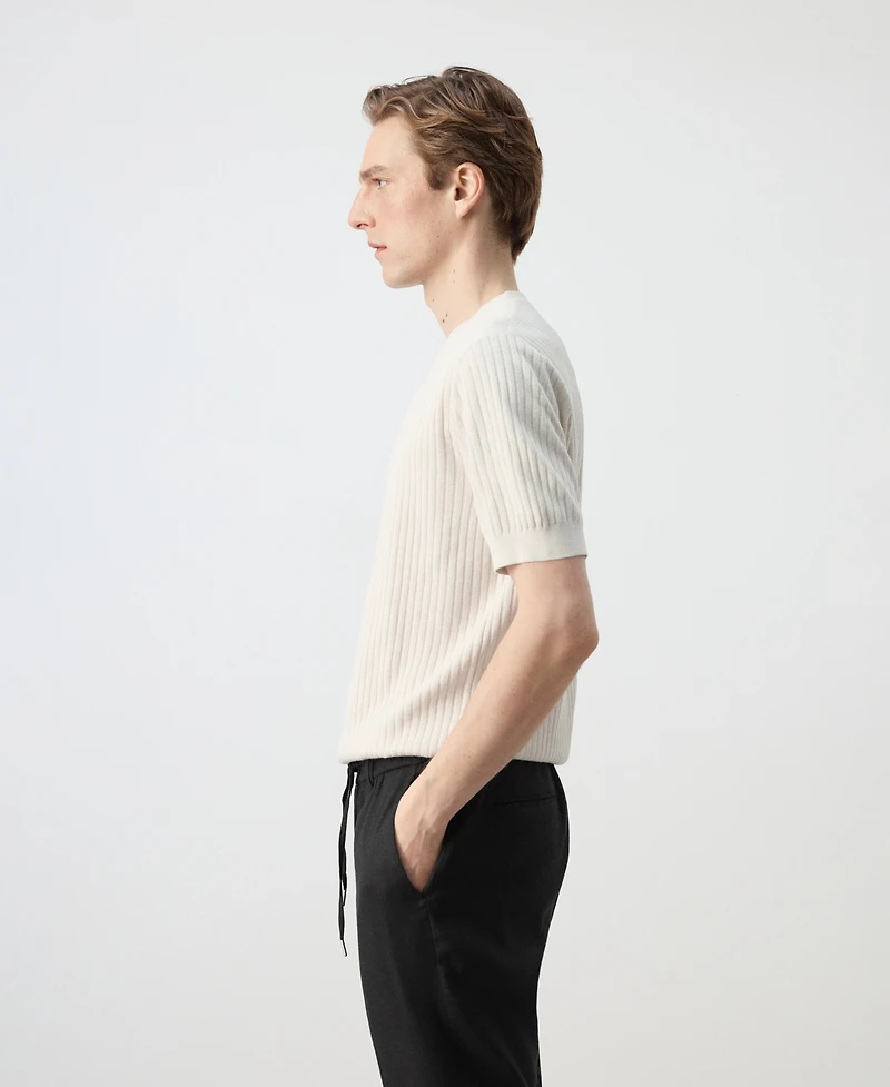 Mango Men's Ribbed Knit T-Shirt