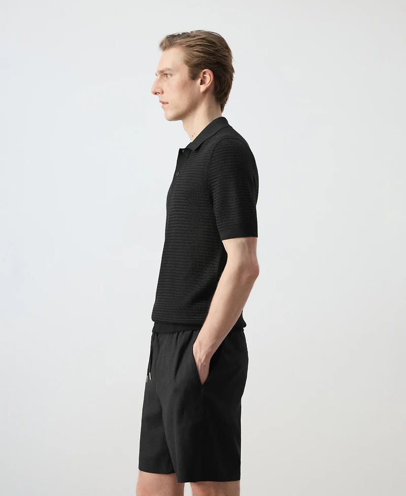 Mango Men's Fine-Knit Ribbed Cotton Polo Shirt