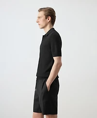 Mango Men's Fine-Knit Ribbed Cotton Polo Shirt