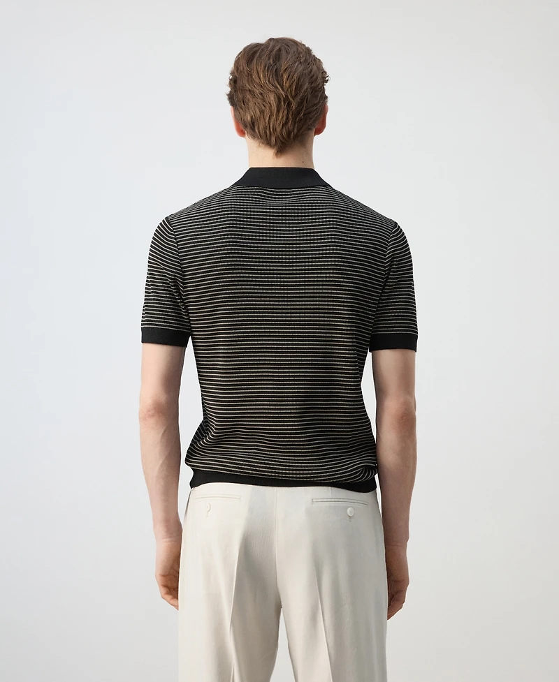 Mango Men's Striped Knit Cotton Polo Shirt