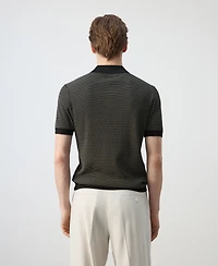 Mango Men's Striped Knit Cotton Polo Shirt