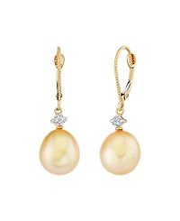 Macy's Cultured Golden South Sea Pearl (9mm) & Diamond (1/6 ct. t.w.) Drop Earrings in 14k Yellow Gold