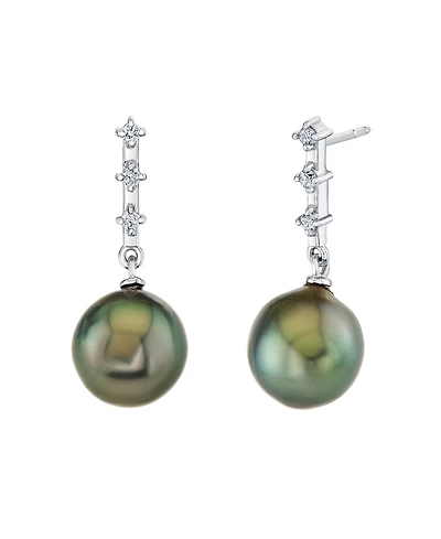 Macy's Cultured Tahitian Pearl (9mm) & Diamond (1/10 ct. t.w.) Drop Earrings in 10k White Gold