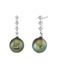Macy's Cultured Tahitian Pearl (9mm) & Diamond (1/10 ct. t.w.) Drop Earrings in 10k White Gold
