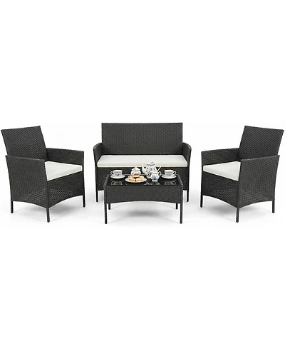 gaomon Patio Rattan Set with Glass Table Wicker and Cushions