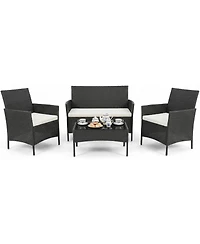 gaomon Patio Rattan Set with Glass Table Wicker and Cushions