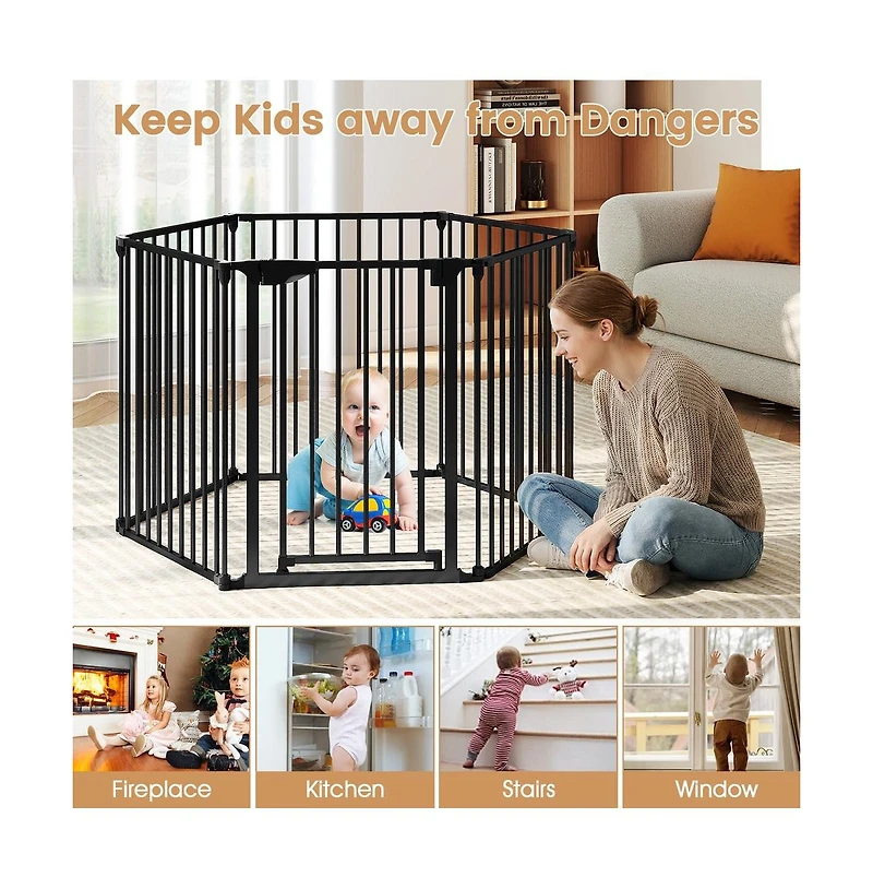 Ruie Extra Wide Pet Safety Gate with 6 Panels and 34.5-154 in Adjustable Width
