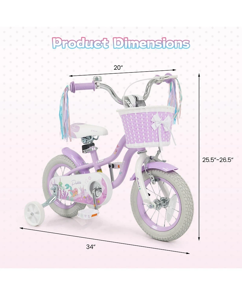 Gymax 12'' Kids Bike w/Training Wheels Hand Coaster Brakes Adjustable Seat Handlebar
