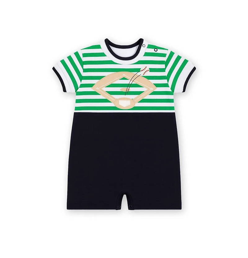 Florence Eiseman Baby Boys Stripe Knit Shortall With Baseball Field