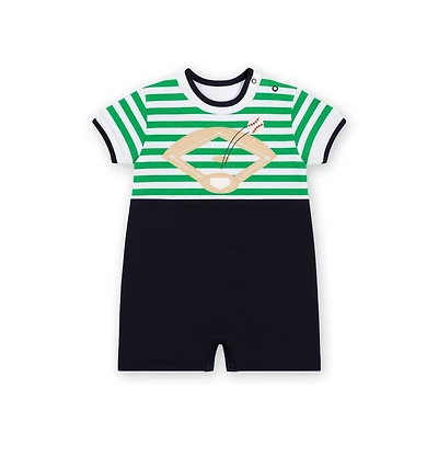 Florence Eiseman Baby Boys Stripe Knit Shortall With Baseball Field
