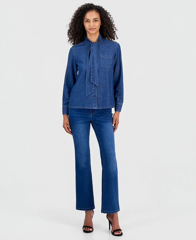 Anne Klein Women's Tie-Neck Button-Front Long-Sleeve Top