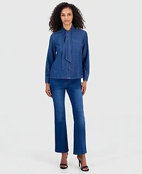Anne Klein Women's Tie-Neck Button-Front Long-Sleeve Top