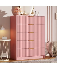 gaomon Fluted 5 Drawers Dresser For Bedroom, Wide Modern Chest of with Metal Handles, Living Room, Entryway, Hallway