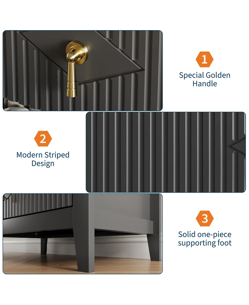 homfan Fluted 3-Drawer Nightstand Dresser with Metal Handles, 27.5" Wide Storage End Table for Bedroom, Living Room, Hallway