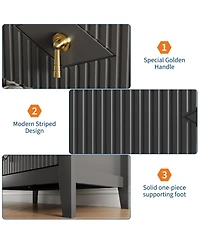 homfan Fluted 3-Drawer Nightstand Dresser with Metal Handles, 27.5" Wide Storage End Table for Bedroom, Living Room, Hallway