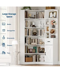Gaomon 74" Tall 6-Tier L-Shaped Corner Bookshelf with Drawer and Cabinets for Home, Office, White