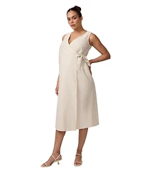 Ingrid + Isabel Maternity Linen Wrap Midi Dress