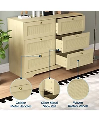 gaomon Rattan Dresser, 8-Drawer Boho Chest, Handwoven Wicker Fronts, Metal Handles, for Bedroom or Living Room