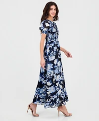 Anne Klein Women's Printed Puff-Sleeve Smocked Maxi Dress