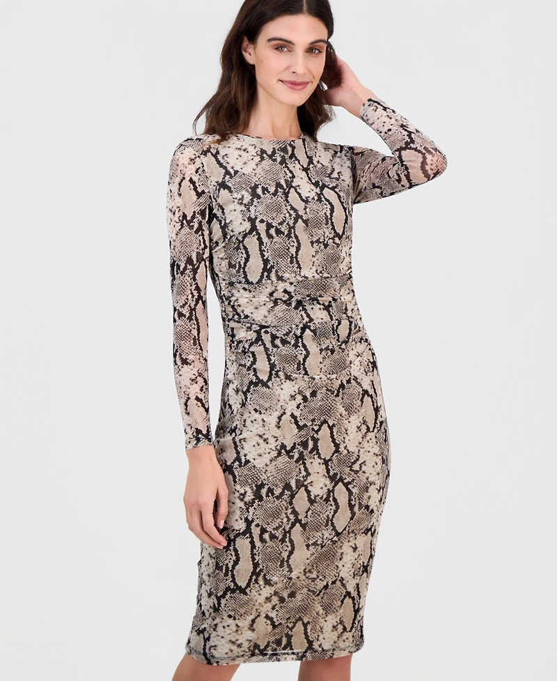 Anne Klein Petite Printed Boat Neck Midi Dress