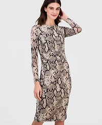 Anne Klein Petite Printed Boat Neck Midi Dress
