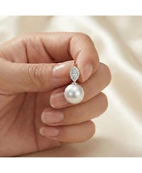 Elegant Sterling Silver & Rhodium-Plated Freshwater Pearl Earrings with Marquise Cubic Zirconia