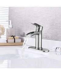 Phying Waterfall Bathroom Faucet Single Handle Bathroom Sink Faucets 1 or 3 Hole Solid Vanity Faucet with Deck Plate