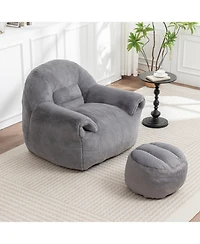 Rainsken Bean Bag Chair with Footstool, Faux Fur Chair, Filler Included, Soft Beanbag Chairs, Ergonomic, for Bedroom and Living Room