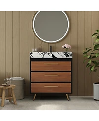 Sillysis Freestanding Bathroom Vanity with Sintered Stone Top, Ceramic Sink, Soft-Close Drawers, Modern Storage Cabinet-Sillysis