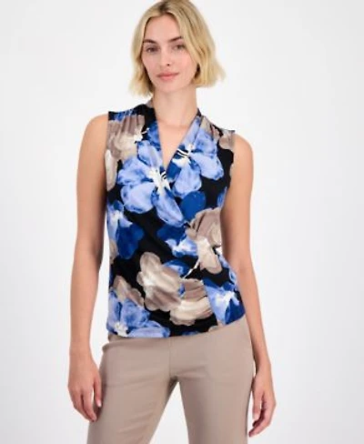 Anne Klein Womens Surplice Neck Sleeveless Top