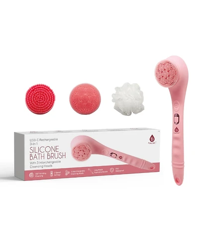 Pursonic Rechargeable Waterproof Silicone Bath Brush with 3 Interchangeable Brush Heads