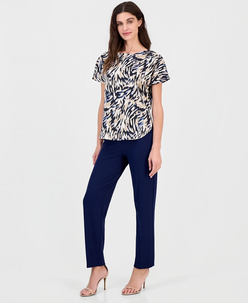 Anne Klein Women's Printed Boat-Neck Short-Sleeve Top