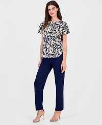 Anne Klein Women's Printed Boat-Neck Short-Sleeve Top