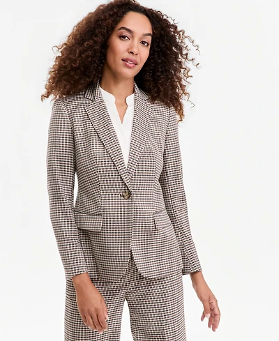 Anne Klein Petite Houndstooth Single-Button Blazer