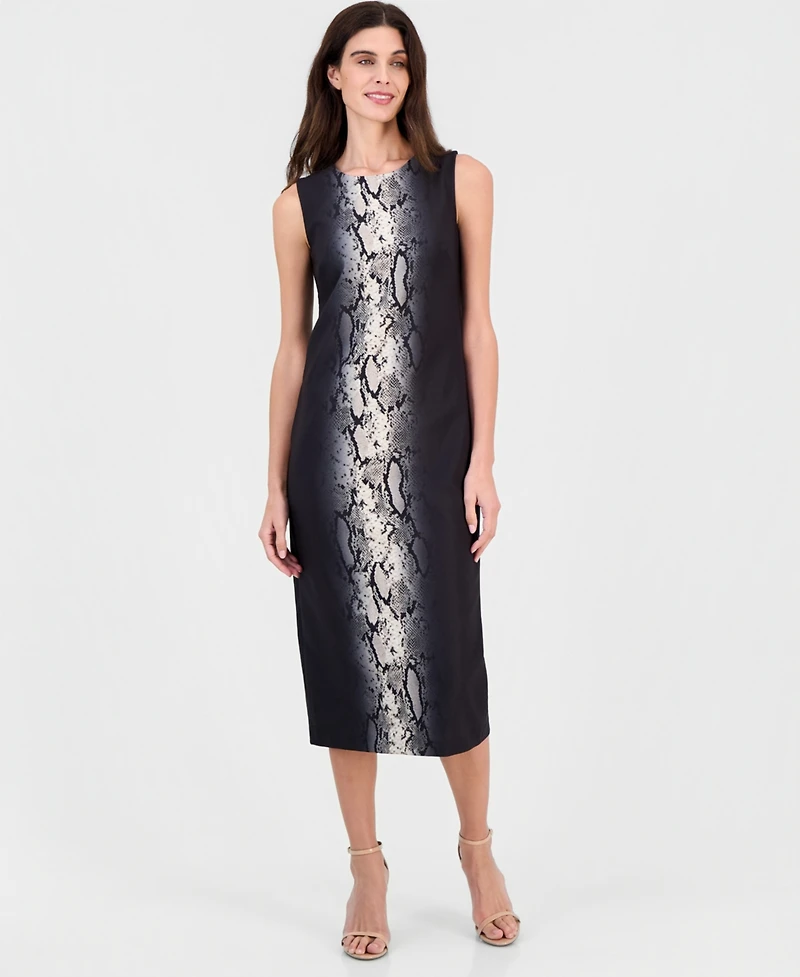 Anne Klein Women's Animal-Print Jewel-Neck Midi Dress