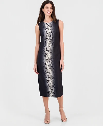 Anne Klein Women's Animal-Print Jewel-Neck Midi Dress