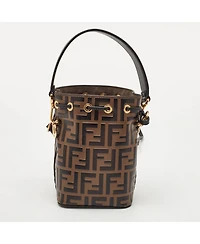Pre-Owned Fendi Fendi Women's Mon Tresor Mini Ff Embossed Leather Bucket Bag